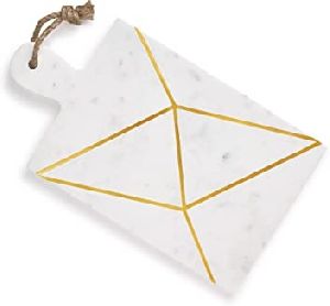 Square White Marble Tray With Brass