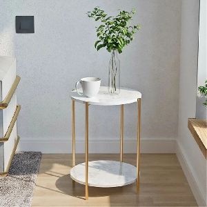 Engineering White Marble Round Stool With 2 Round Surface
