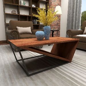 Home Display Triangular Table Small Metal and Brown Wood