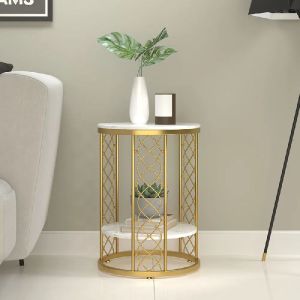 modern white round end storage marble side table