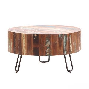 Reclaimed Wood 27 Round Coffee Table With Iron Legs