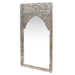 Rustic Solid Wood Hand Carved Arched Mirror Frame