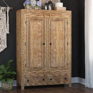 Hand Carved Teak Wood Moroccan Style Large Armoire Wardrobe