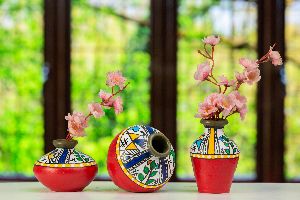 Handmade Terracotta Clay Warli Printed Table Decor Flower Vase
