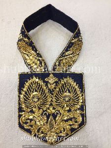Navy Blue Handcrafted Thread Work Pocket and Collar Set
