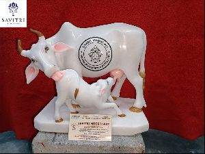 White Marble Cow & Calf Statue