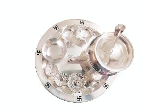 silver plated pooja thali