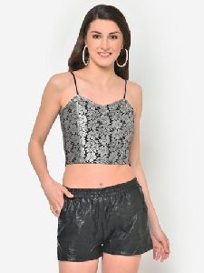 Women Silver Lace Crop Top