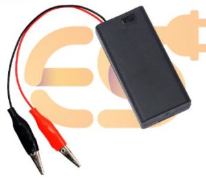 AA 2 cell battery holder hard plastic cover case with on-off switch and alligator clip 2 x 1.5V = 3V