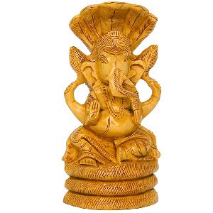 Wooden Sitting Ganesha Statue