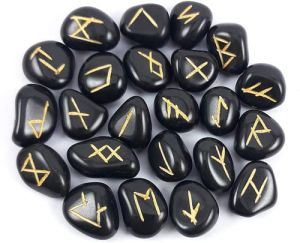 Black Tourmaline Rune Stone Set