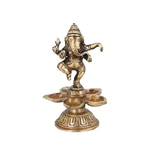 Brass Metal Dancing Ganesh Diya with 5 Wick