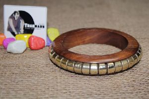 Round Antique Wooden Bangle With Brass Pieces Mosaic Design Wooden Bangle From Tradnary