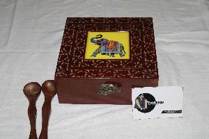 Four Container MDF Spice Box Printed Spice Box Enamel Coated Spice Box Carved Masala Box From Tradnary