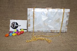 White Mother Of Pearl Inlay Clutch Bag Evening Hand Bag From Tradnary