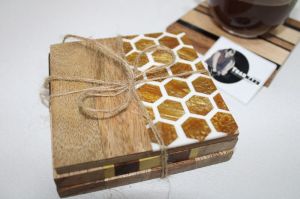 Resin Inlay Coaster In Hexagon Pattern Inlay Coaster Set From Tradnary