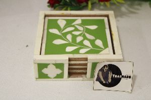 Premium Bone Inlay Coaster Set Bone Inlay Coaster In Floral From Tradnary