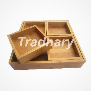 Wooden Dry Fruit Box With Four Container Dry Fruit Serving Tray From Tradnary