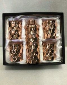 Hammered Copper Drinkware Set Hexagon Pattern Copper Bottle Set From Tradnary