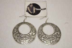 Silver Wide Earring In Round Shape Brass Etching Earrings From Tradnary