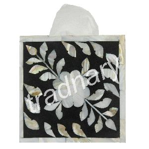 Mother Of Pearl Inlay Square Tissue Box In Floral Design Napkin Box From Tradnary