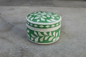 Bone Inlay Mini Ring Box Green & Round Bone Inlay Jewelry Box From Tradnary