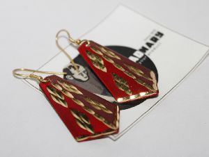Red & Gold Modern Brass Earring Carved Pattern Earring Artificial Earring From Tradnary