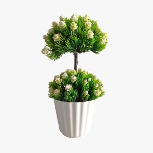 Artificial Plant Bonsai with Lovely White Flowers & Bush