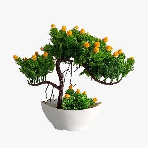 Artificial Plant Y-shaped Bonsai Tree with Yellow Flowers & Leaves