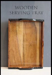 Inaithiram STBH14 Acacia Wood Rectangular Wooden Serving Tray 14 Inch