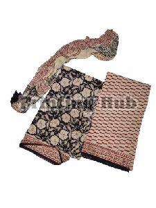 Black and Brown Floral Print Unstitched Suit Material