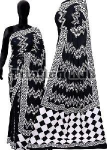 Black and White Printed Cotton Sarees