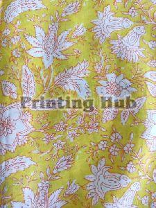 Yellow Cotton Printed Kurti Fabric
