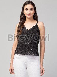 Women Girls Thin Straps Sling Sparkling Spaghetti Tank Top Comfortable Camisole Crop Top