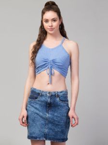 Womens Girls Strings Solid Crop Top