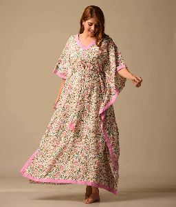 Floral Mosaic On Pastel Pink Kaftan