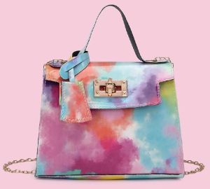 Ladies Leather Tie Dye Printed Handbag