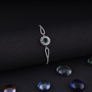 Green Gems With Diamond Flower Design Bracelet