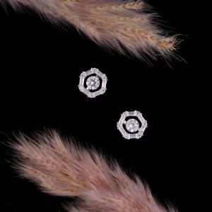 Hexagon Baguette and Round Solitaire Diamond Earring