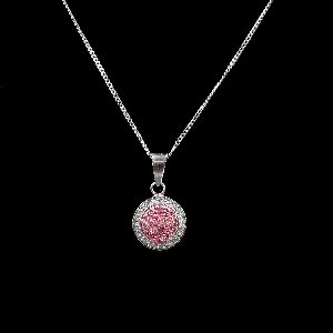 Hotpink Diamond Round Pendant Neckless