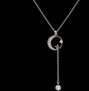 Moon and Star Diamond Necklace