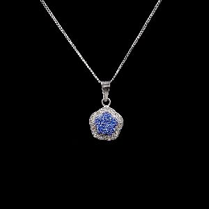 Silver Blue Diamond Flower Necklace