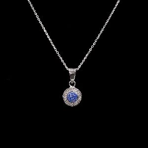 Sky Blue Diamond Round Shape Pendant Neckless