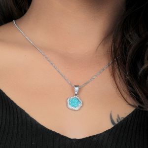 Turquoise Color Diamond Hexagon Shape necklace