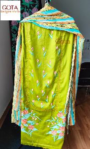 HAND PAINTED SUIT WITH EMBROIDERY,GEORGETTE DUPATTA Rs 2400