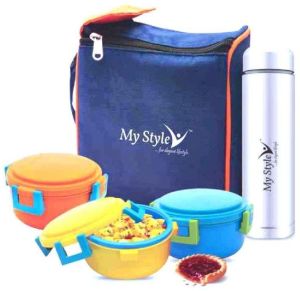 Kidzee Plastic Tiffin & Steel Bottle Set