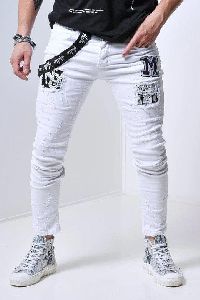 Mens White Patch Jeans