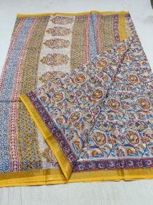 Pure Cotton Kota Doria Hand Block Printed Saree