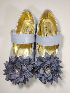 Kids Grey Flower Belly Shoes