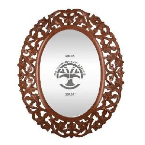 Wooden Frame Round Wall Mirror
